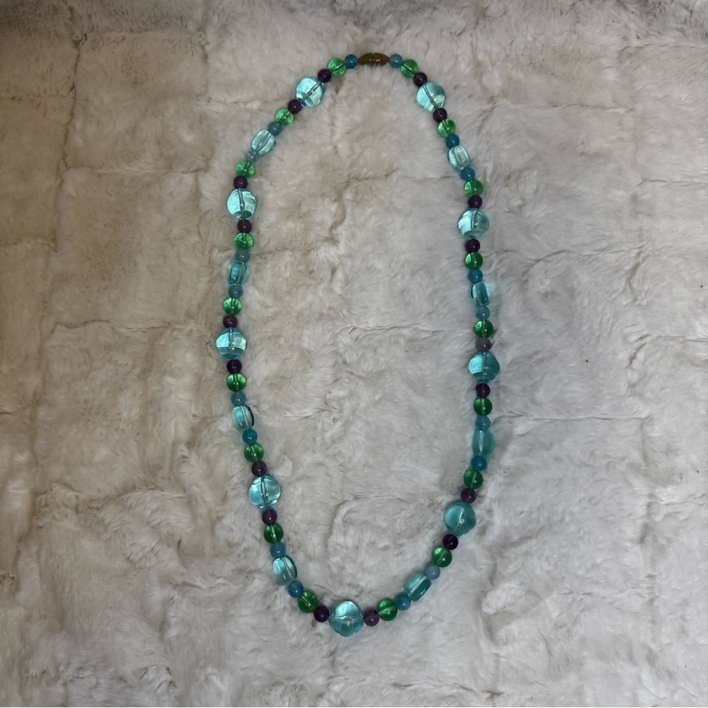 Vintage Multicolor Beaded Necklace 28" Long 1950’s Blue Green Purple Brown